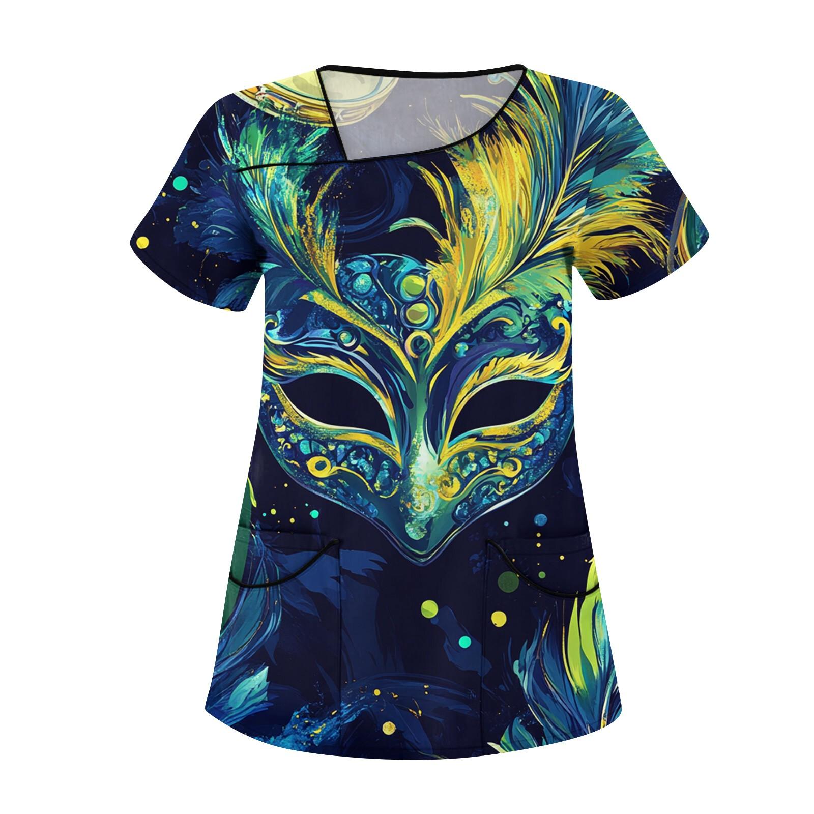 

Женская повседневная рабочая одежда с короткими рукавами и наклонным воротником с принтом и двойными карманами L циан