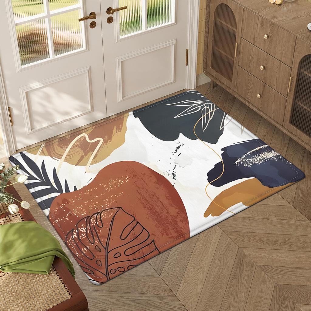 1pc Modern Art Style Abstract Plant Pattern Doormat, Machine Washable, Polyester Fabric, Suitable for Bedroom and Living Room