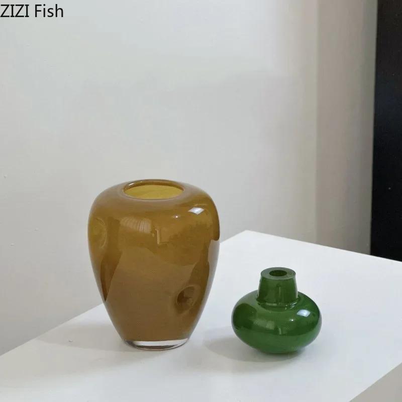 Colored Stone Shaped Glass Vase Creative Flower Pots Desk Decoration Flower Arrangement Floral Vases Room Aesthetic Decor