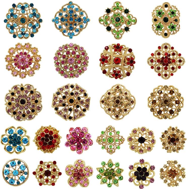 

24Pieces/set Flower Brooch Pin Fashion Crystal Corsage for Women in Bouquet