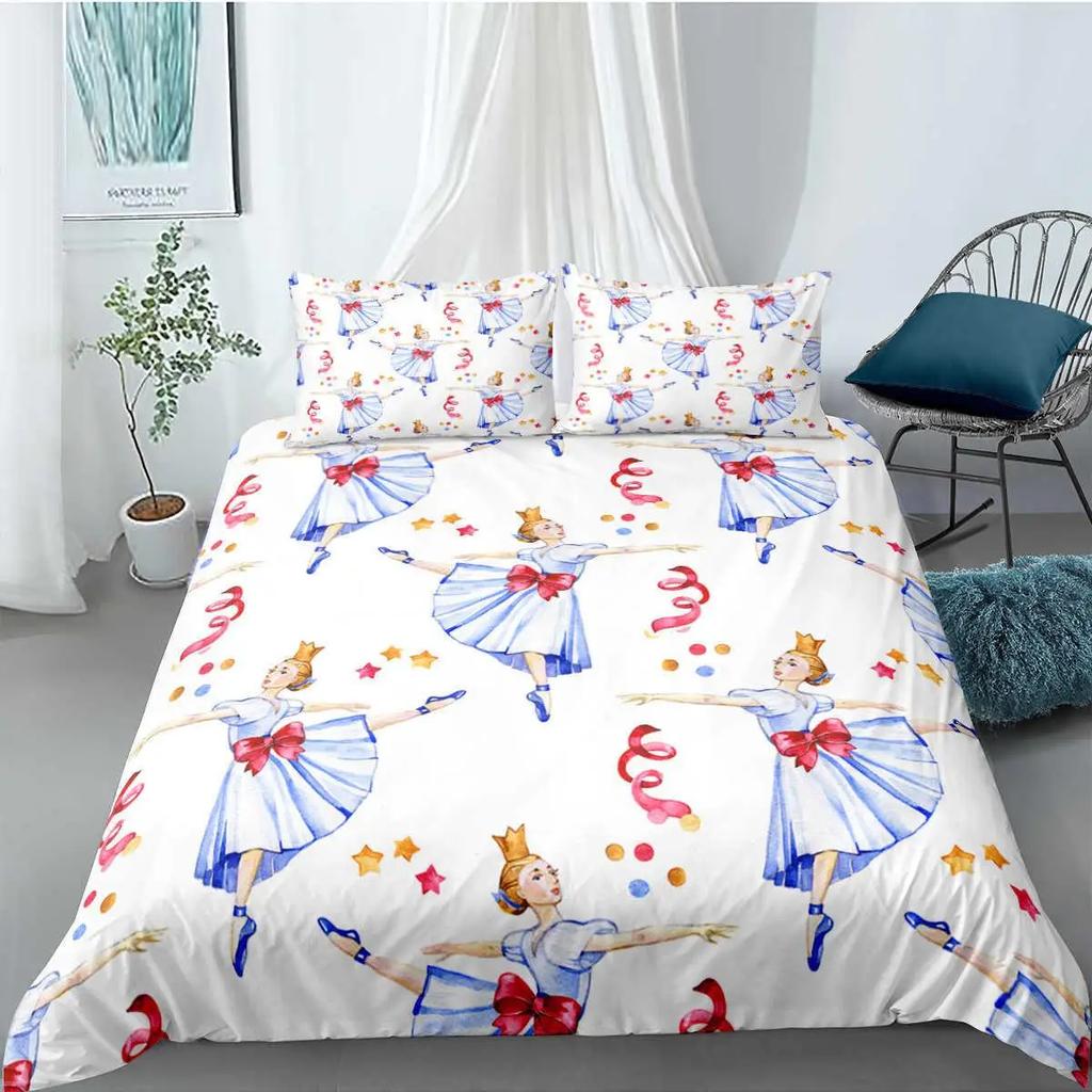 Povlečení na přikrývku pro baletku King Size Růžové Krásné Malé Baletky Ložní Souprava Děti Dívky Princezna Měkký Polyesterový Povlak na Přikrývku