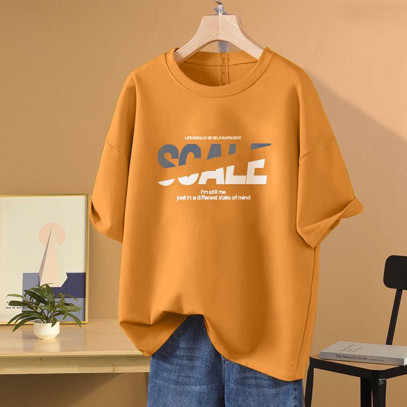 Damen Trendiges Baumwoll Kurzarm Rundhals Bedrucktes T-Shirt für Sommer