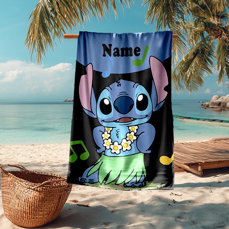 Custom Name Ultra-Soft Beach Towel with Stitch Theme,Ideal for Pool - Camping, Diving - Perfect Travel Essential, Vibrant Beach Towel.