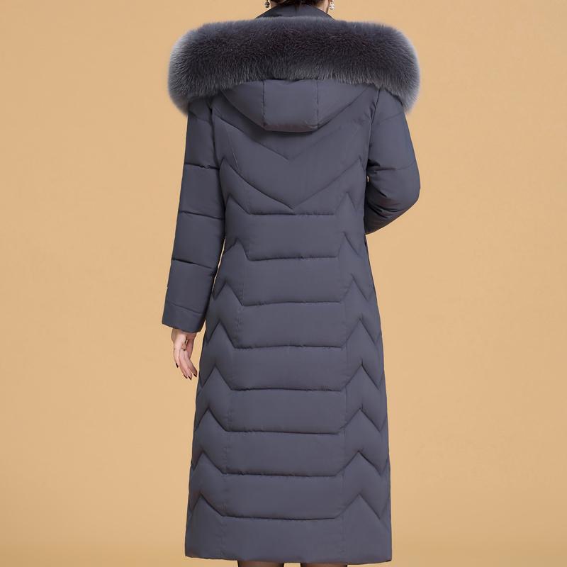 Plus Size XL-6XL Middle Age Woman Long Coat Winter Thick Warm Overcoats Hooded Elegant Faux Fur Collar Loose Lady Jackets