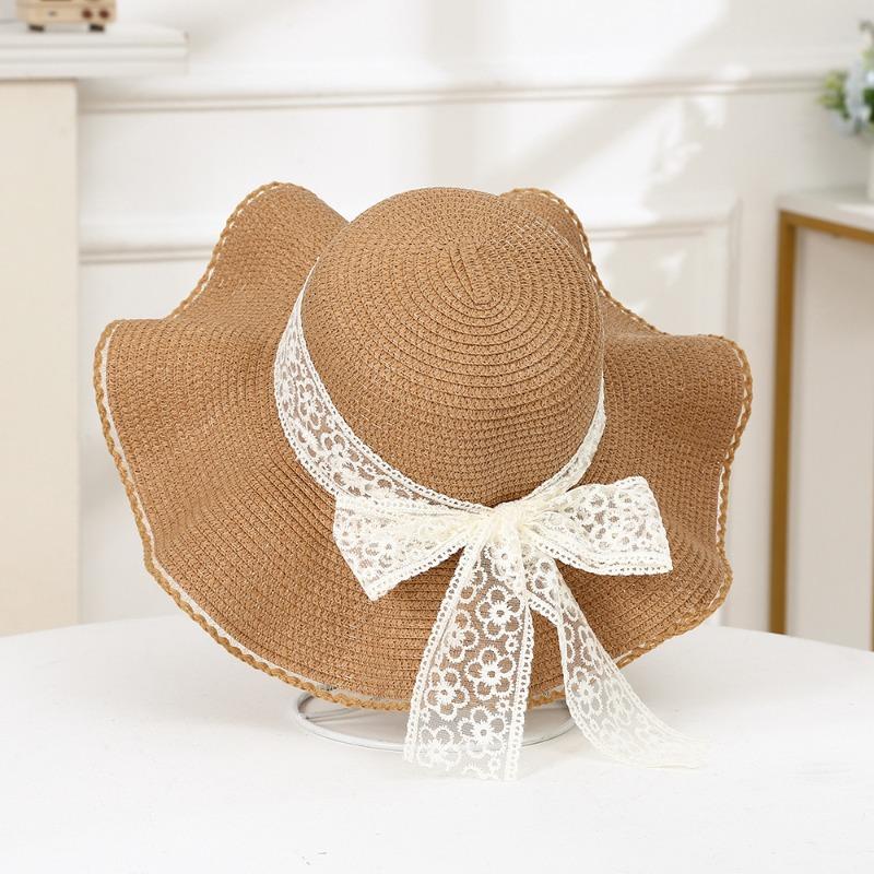 Summer Bow Sun Hat Female, Seaside Beach Vacation Sun Hat Outdoor Big Brim Sun Hat Sweet Straw Hat