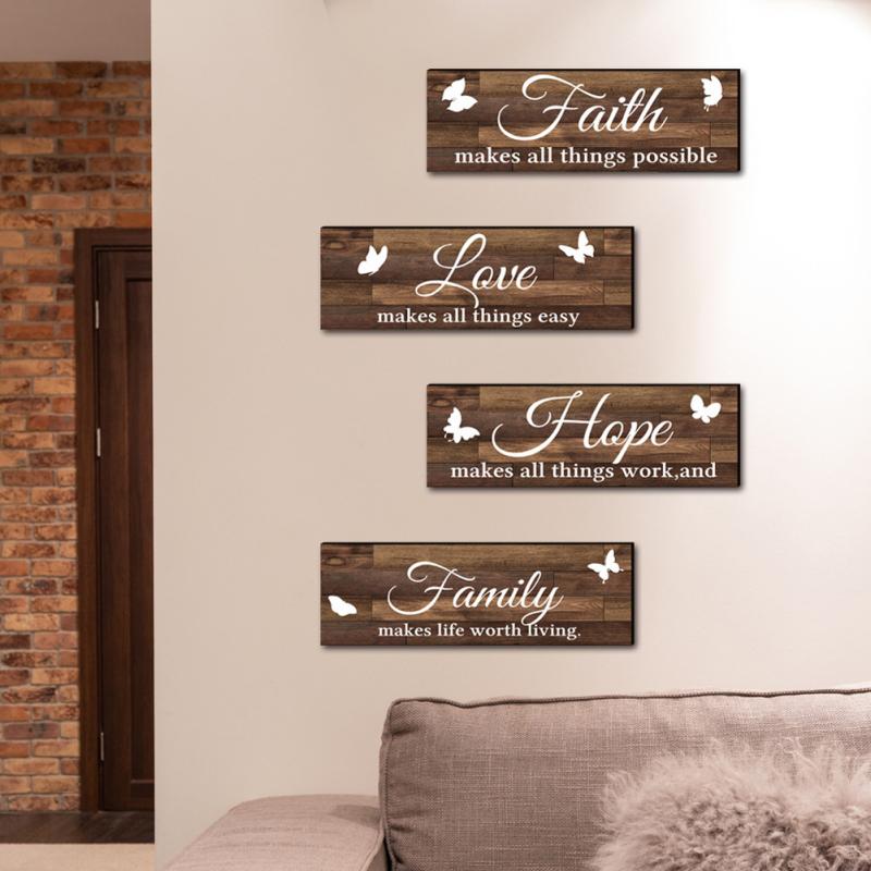 Farmhouse Wooden Sign Family Love Faith Hope Butterfly Rustic Plaque For Front Porch Door Wall