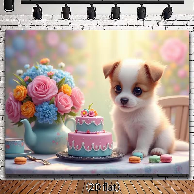 

2D Flat Print Cute Chihuahua Puppy Tea Party Photography Background 47.2x31.5inch/120*80cm