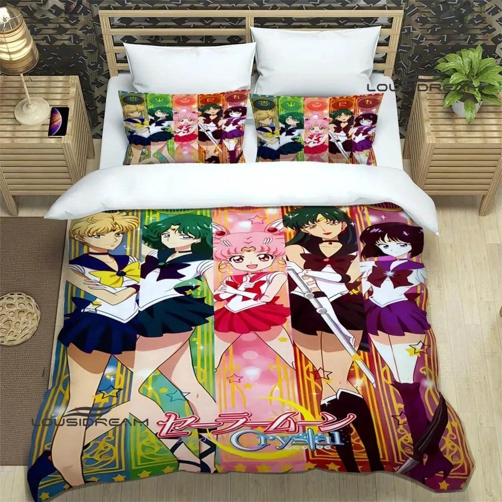 Cartoon S-Sailor Moon Bettwäsche-Sets, exquisites Bettzubehör-Set, Bettbezug, Bettdecke, Bettwäsche-Set, luxuriöses Geburtstagsgeschenk
