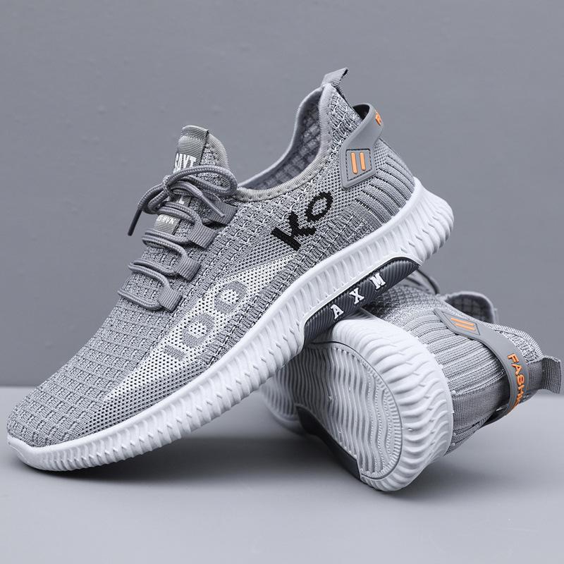 

2025 летние новые летающие плетеные кроссовки мужские дышащие спортивные корейские версии трендовые универсальные сетчатые кроссовки сетчатая обувь прилив 44 серый