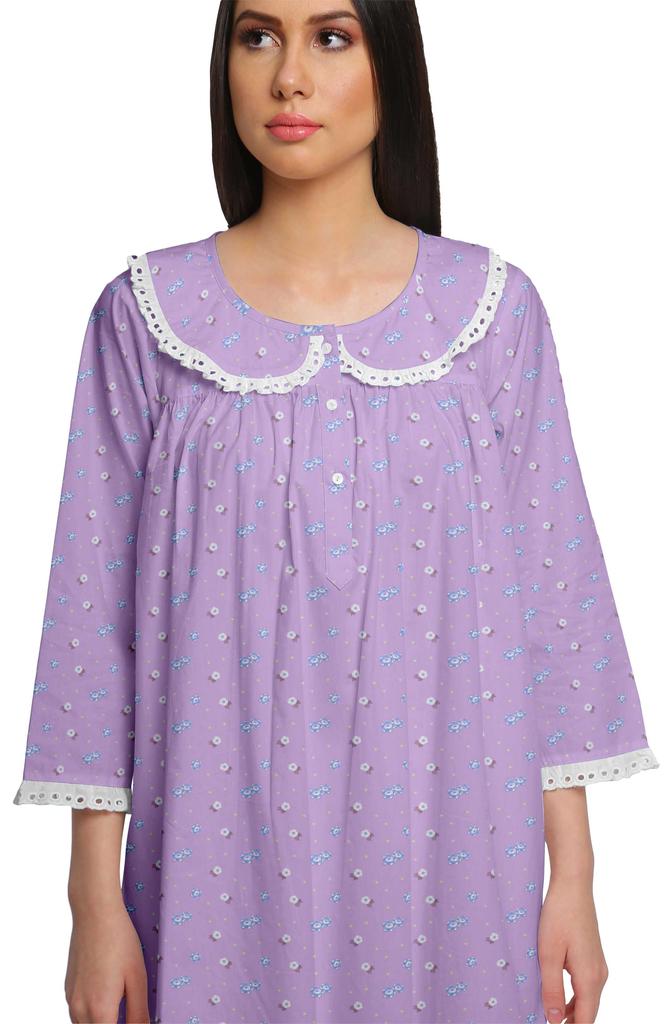 Moomaya Damen Nachthemd mit Print, knielang, Baumwolle, kurzes Nachthemd