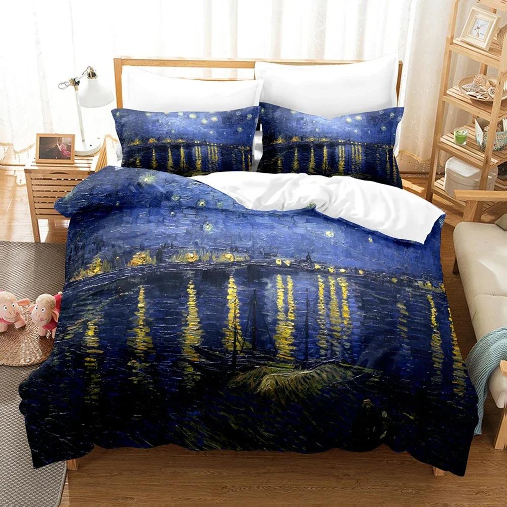 Van Gogh Oil Painting Beding Set 3D Printed Suitable for Bedrom Soft with Soft Fabric Duvet Cover Set With Pilowcases Children Kids Home Textile