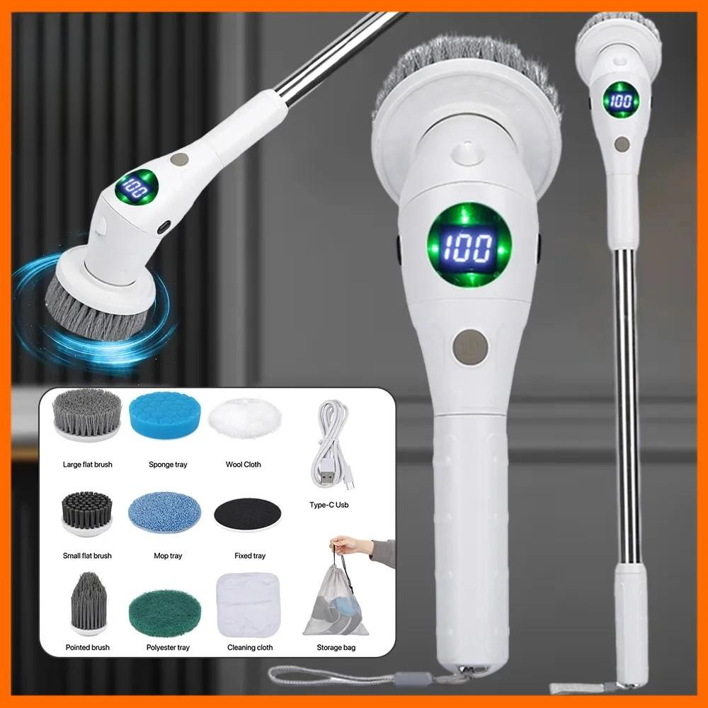8-in-1 Multifunctional Electric Cleaning Brush Bathroom Kitchen Rotary Scrubber Household Handheld Rotatable Cleaning Tool