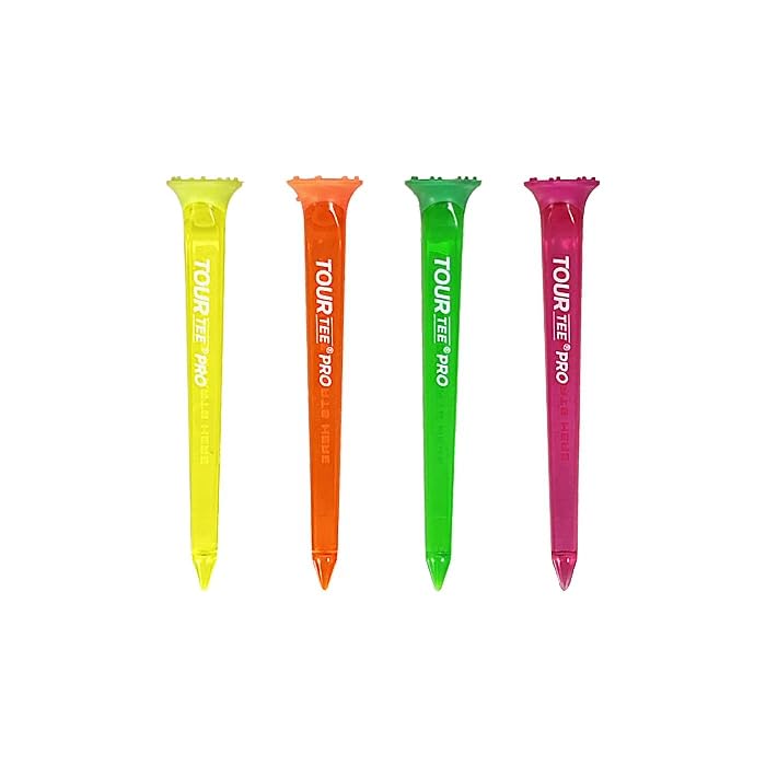 TOUR TEE PRO NEONS 80mm Rule Compliant 2024 Colorful Golf Tees for Easy Teeing Up [Authentic] (4 tees) T-489 USGAR&A Fluorescent/Clear