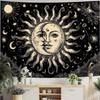 2D Sun and Moon Tapestry Black and White Celestial Wall Hanging Decor