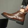 Martin Boots Men's British Style Retro Short Boots Business Dress Brock High-top Leather Shoes Winter Heightening Tooling Leather Boots