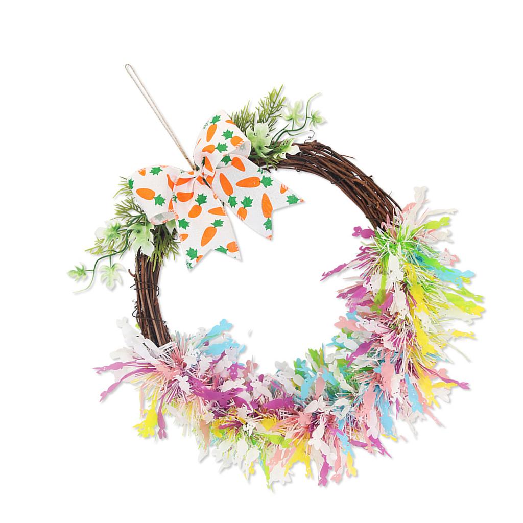 Vibranted Easter Door Hanging Wreath Featuring Colorful Strips Bow Ties Elements for Festive Decoration