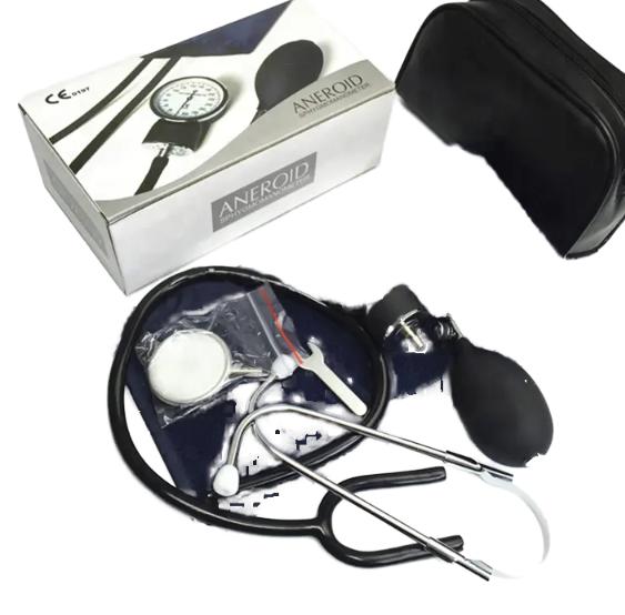 Manual Upper Arm Cuff Aneroid Sphygmomanometer with Multi-Functional Classic Monitoring Stethoscope for Home Use Metal