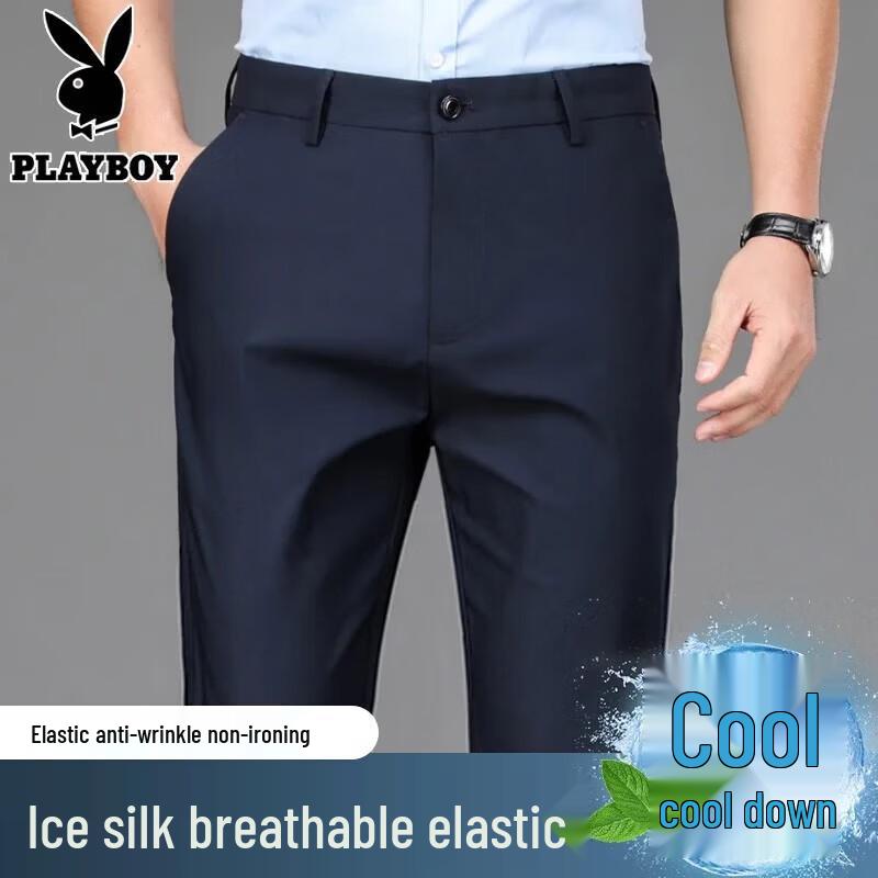 Playboy Men s Stretch Business Casual Straight Fit Trousers 35