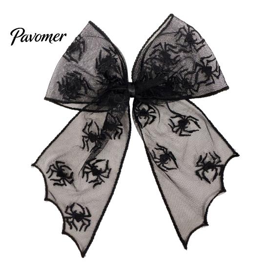 Mesh Bow Hair Clip Halloween Bat Spring Clips, Black White Lace Spider Web Holiday Themed Barrettes, Gothic Dark Style for Women Cosplay Costume