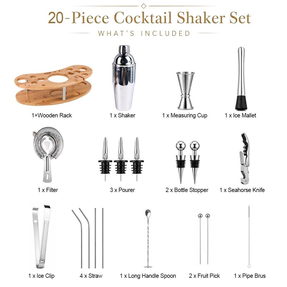 20 piece Stainless Steel Cocktail Shaker Set Versatile Set Professional Cocktail Kit Party