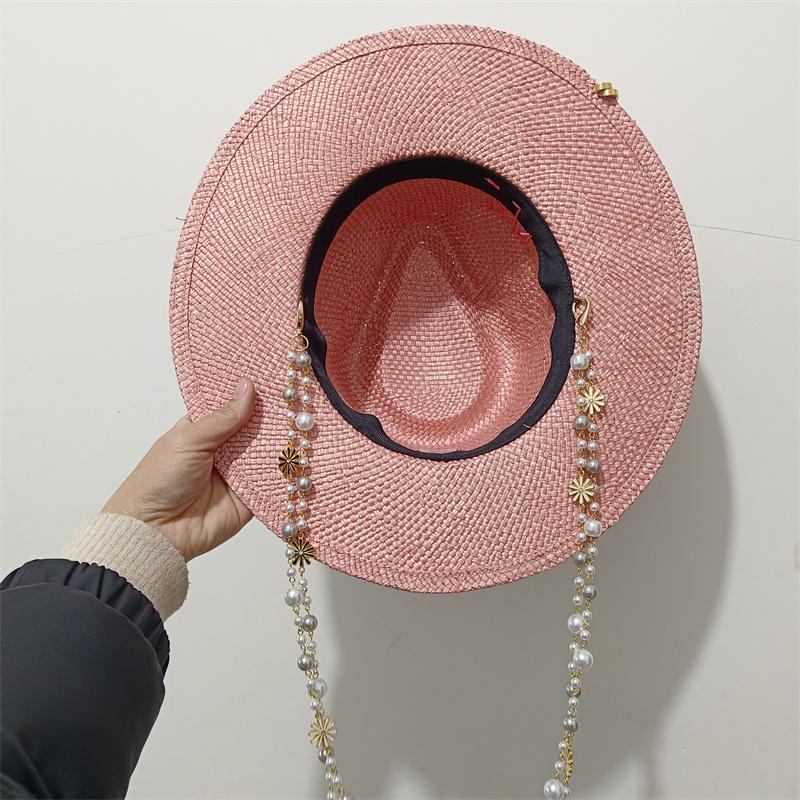 Persikorosa Stråhatt Bokstav Handgjord Designhatt Pärlkedja Sommar Solhatt Ny Bokstavshatt Strand Kvinnor Gorras Para Hombres