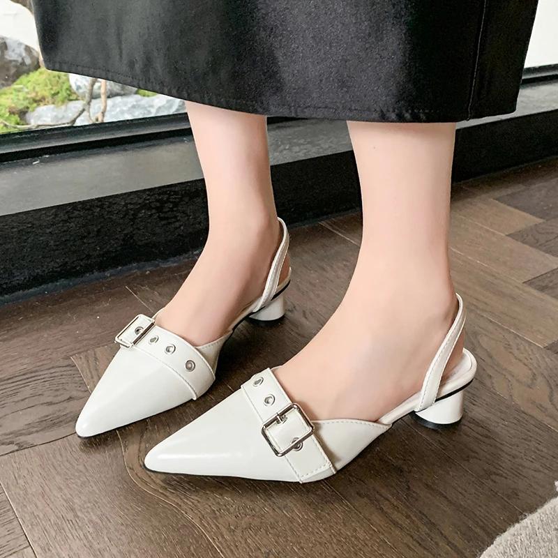 Small Fragrant Style Women Shoes Circle High Heel Sandals Solid Color Pointed Toe Ladies Back Style Single Shoes Shoes for Women
