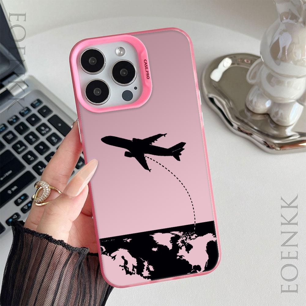 Black Airplane Design Phone Case for Iphone 16 15 14 13 12 11 Pro Max Mini Shockproof Anti-Scratch Protective Hard Cover