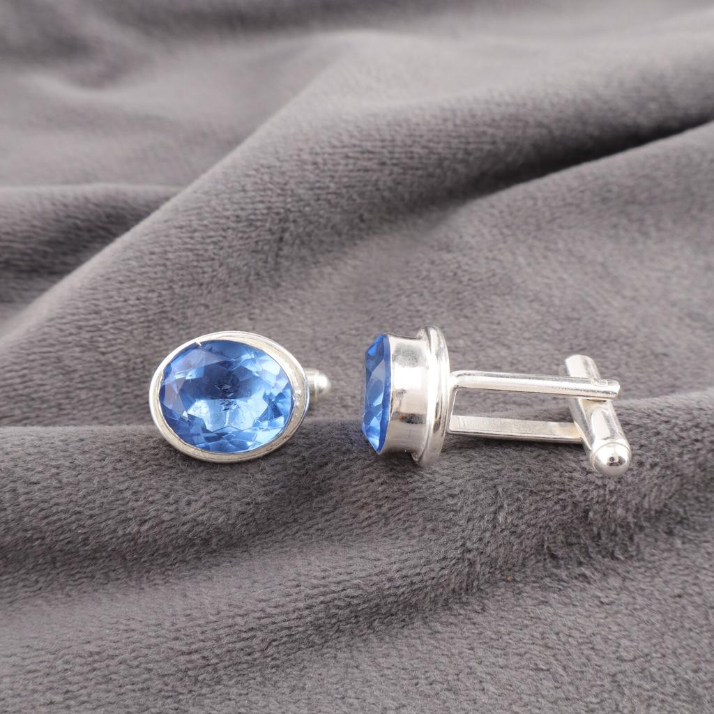 Tanzanite Gemstone 925 Sterling Silver Handmade Cufflinks 0.59" Men Accessories CL-2-15