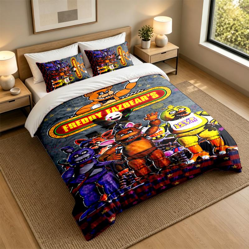 Miękka pościel z motywem Five Nights at Freddy’s, 1 poszewka na kołdrę plus 2 poszewki na poduszki, stylowa sypialnia, tekstylia domowe