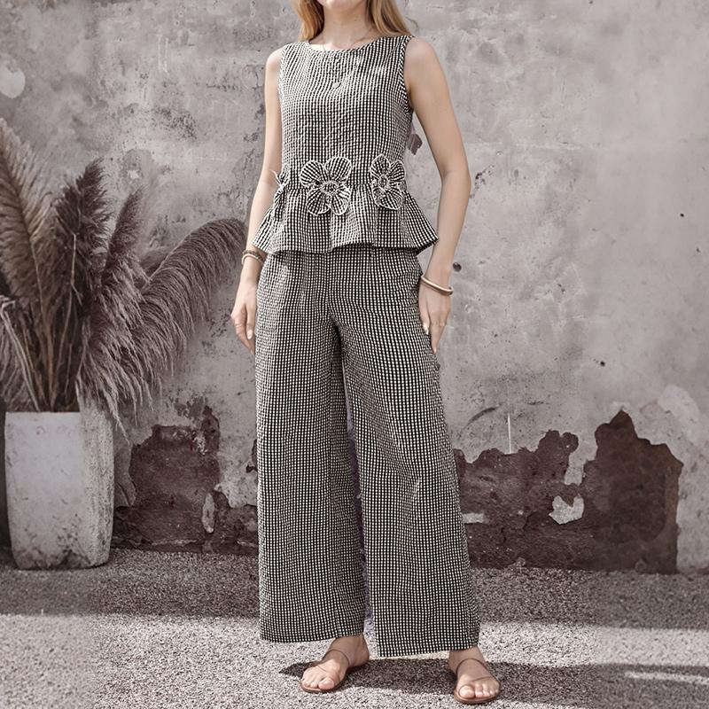 ZANZEA Women Sleeveless Vest Tops and Pants Summer Two Piece Suit Sets