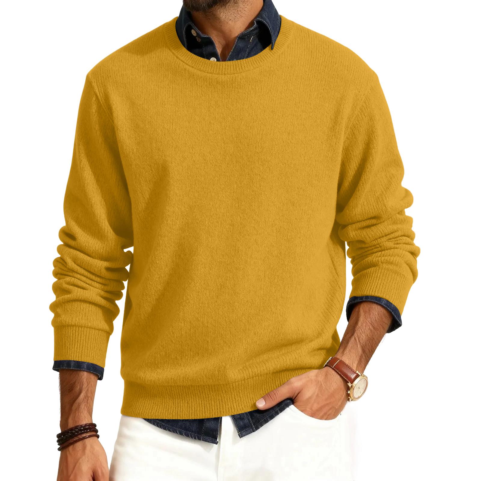 Herren Rundhals Langarm Rippstrick Pullover L orange
