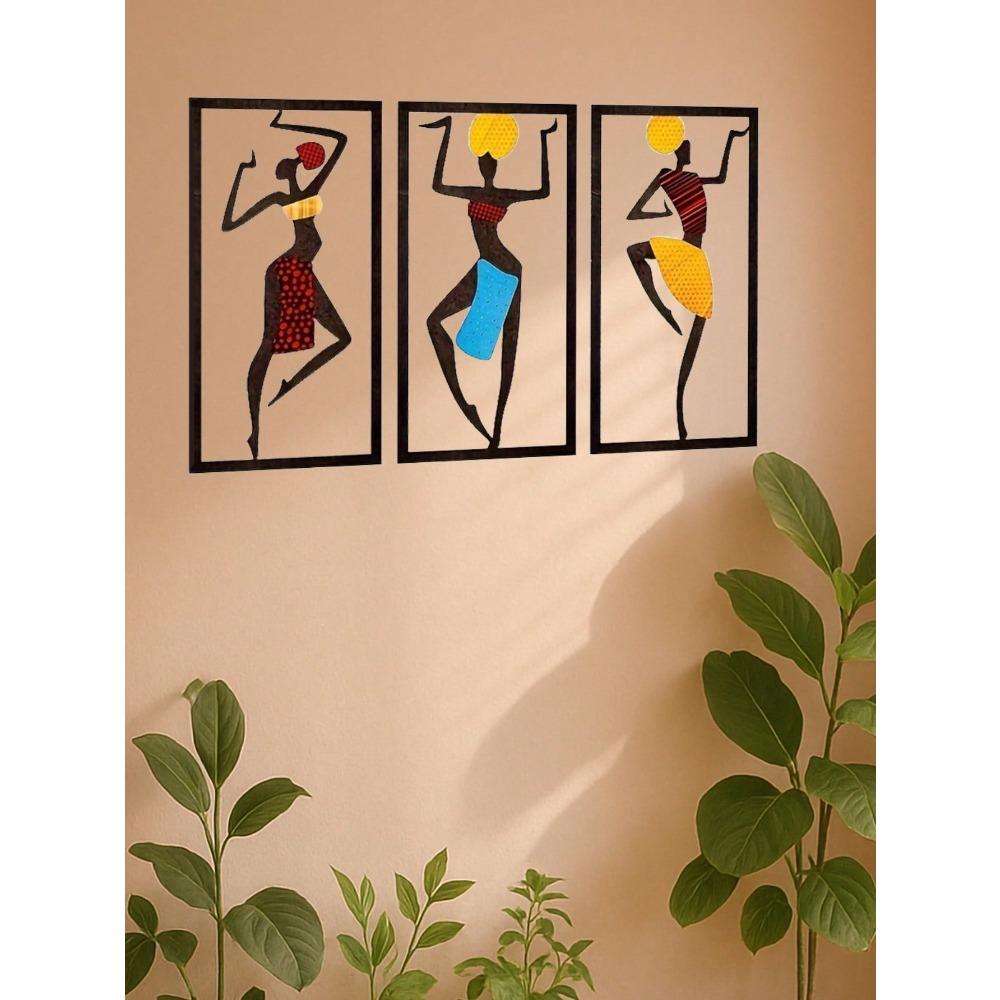 3pcs Bohemian Metal Wall Art, Colorful Abstract Female Figures, Modern Decor for Living Room Bedroom Office, Waterproof Rustproof