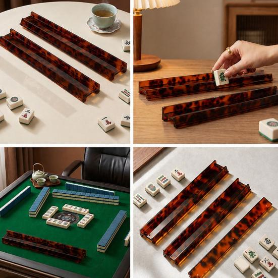 1/4Pcs American Mahjong Rack with Pusher, Non-slip Acrylic Mah Jongg Tile Holder & Pusher Bar, Mahjong Accessories for Home & Party Play