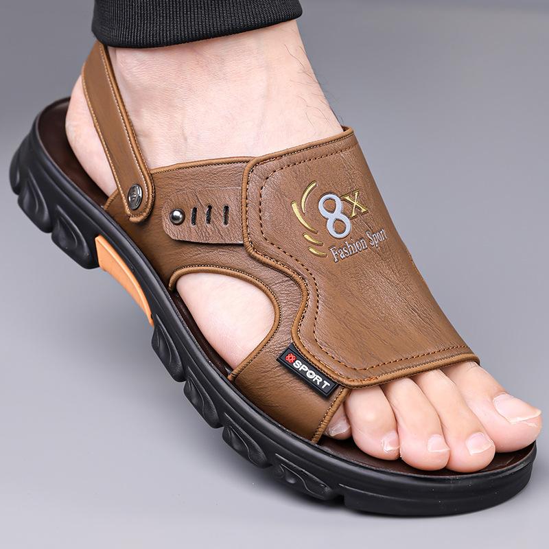

Men s sandals genuine leather 2025 summer new sports and leisure air cushion soft-soled beach shoes trend non-slip cool slippers 44