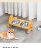 Adjustable Bamboo Cat & Dog Bowl Stand with Double Bowls and Pet Neck Protection