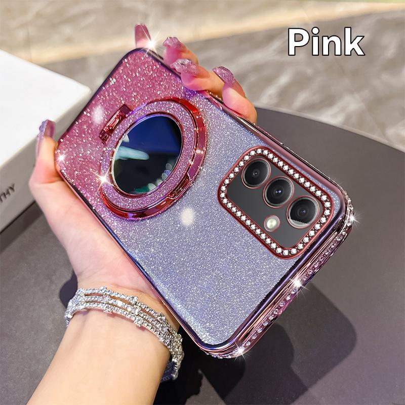 KEYSION Luxury Glitter Jewelled Magnetic Phone Case for Samsung Galaxy A54 5G A34 A24 A14 Makeup Mirror Stand Shockproof Cover