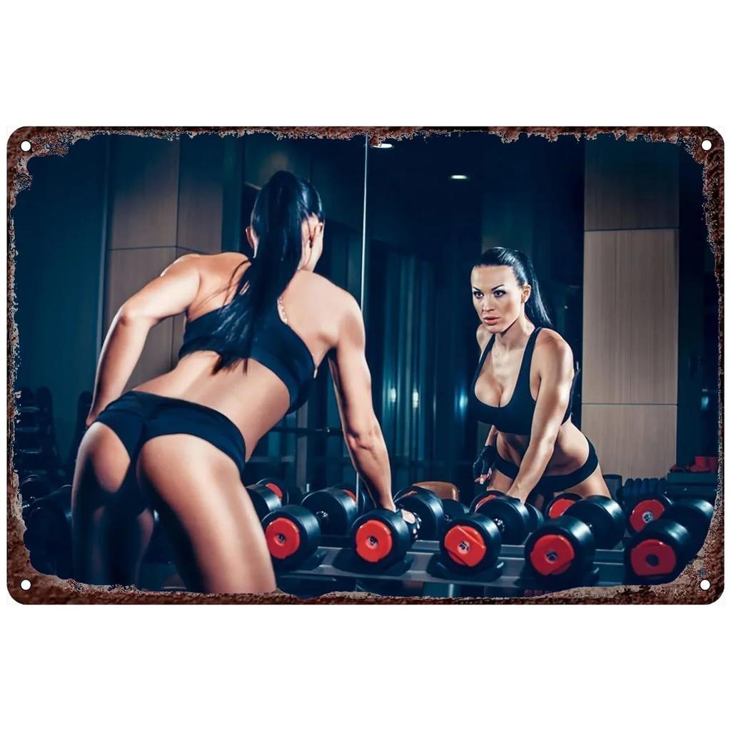 Metallblechschilder Plakette Pinup Muskel Wanddekoration Vintage Kunstposter Eisenmalerei für Fitnessstudio Man Cave Heimcafé Gartenclub Bar
