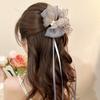 Long Ribbon Tassel Butterfly Hair Clip Imitation Pearl Decor Bow Hair Claw Hair Claw Clip  Women