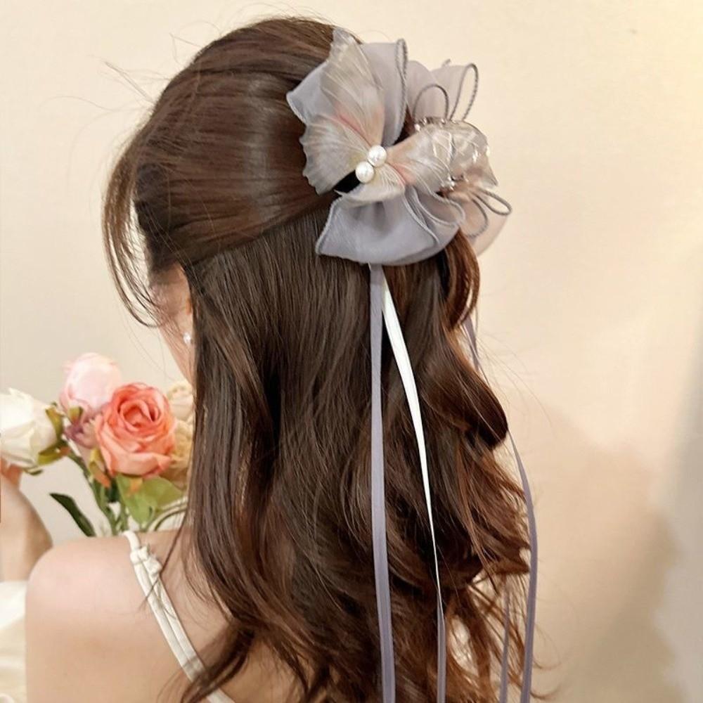 Imitation Pearl Decor Butterfly Hair Clip Chinese Style Bow Hair Claw New Hair Claw Clip Headdress