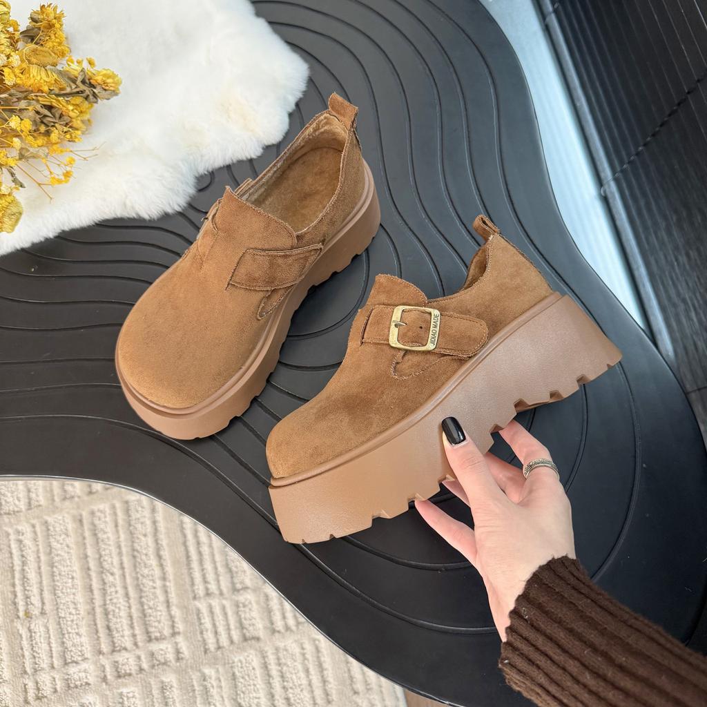 Boken Shoes Women's 2026 Spring and Autumn Plush  Big Head Lefu Shoes Plush Women's Shoes