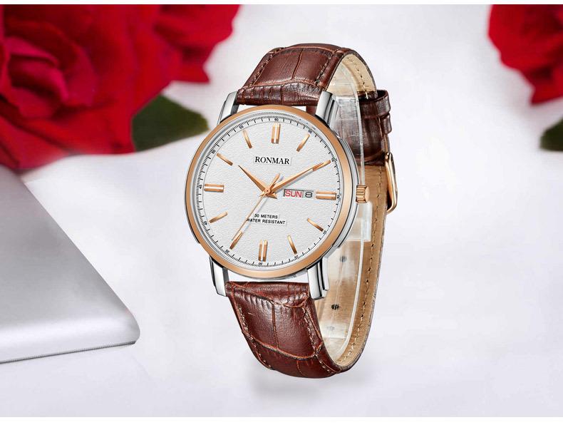 Unisex Waterproof Cowhide Strap Watch with Dual Calendar for Teens and Adults