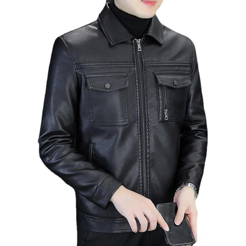 Geacă de piele pentru tineri în stil coreean nou, subțire, la modă, frumoasă și versatilă, cu rever, jachetă de lucru de mărime mare, stil coreean