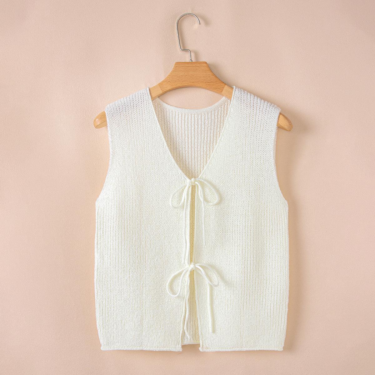 

Shiying Женский Весенний Модный Вязаный Жилет-Кардиган на Завязках - Удобный и Сексуальный Вязаный Топ L бежевый