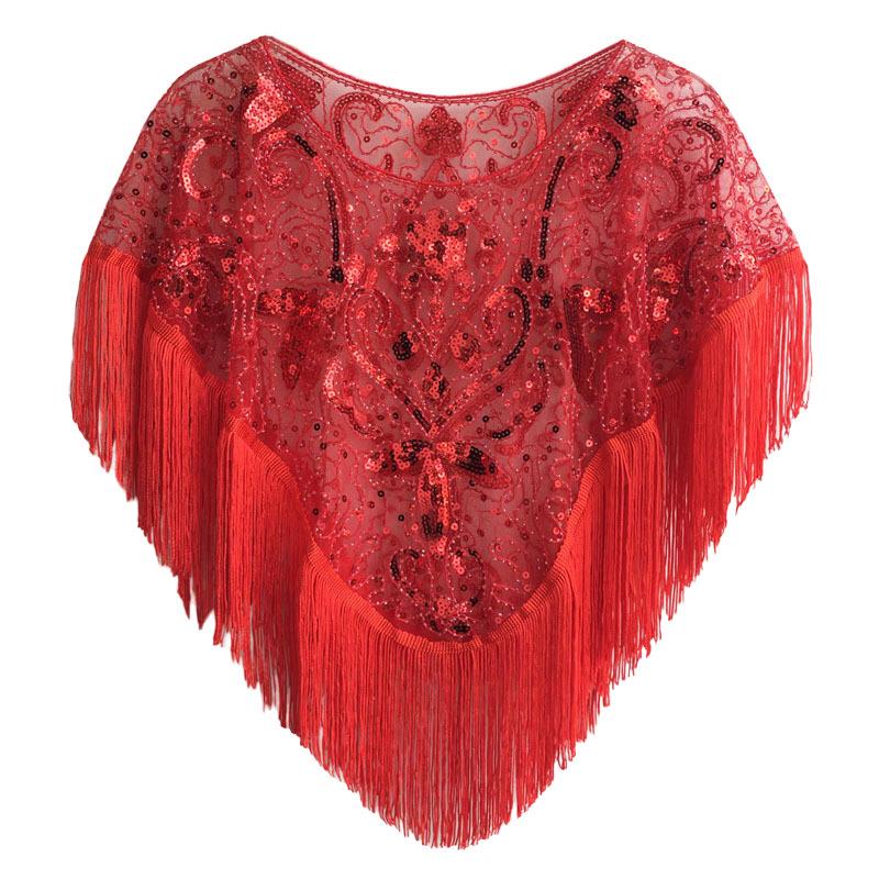 

Вечернее платье в стиле ретро 1920-х годов, европейское и американское, с пайетками и женской шалью One Size красный