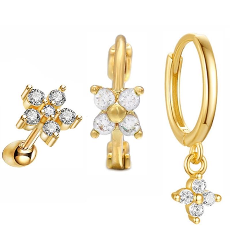 New Design Stainless Steel Cubic Zirconia Chain Hoop Earring For Women Star Moon Pendant Cartilage Earring Piercing Jewelry