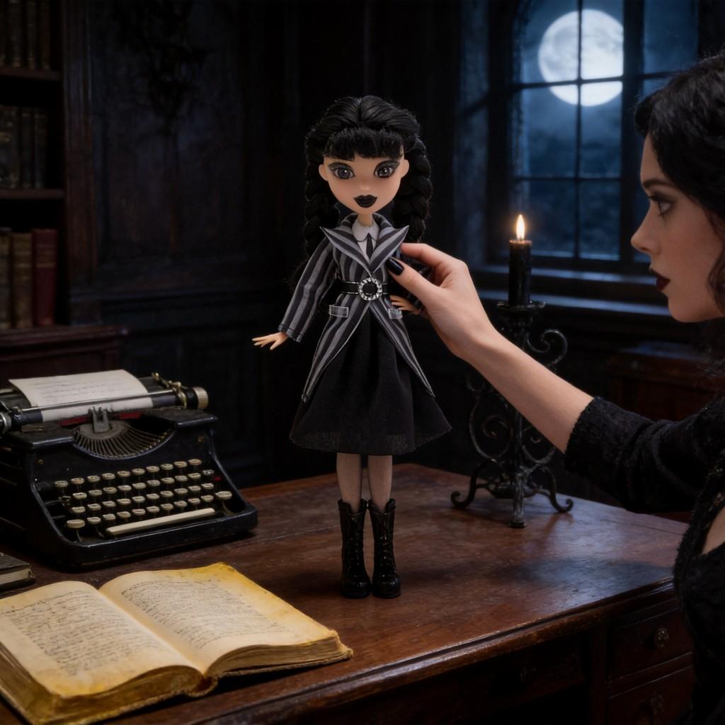 Wednesday Addams 9 Zoll PVC-Puppe mit Schuluniform und dunklem Stil Dekor