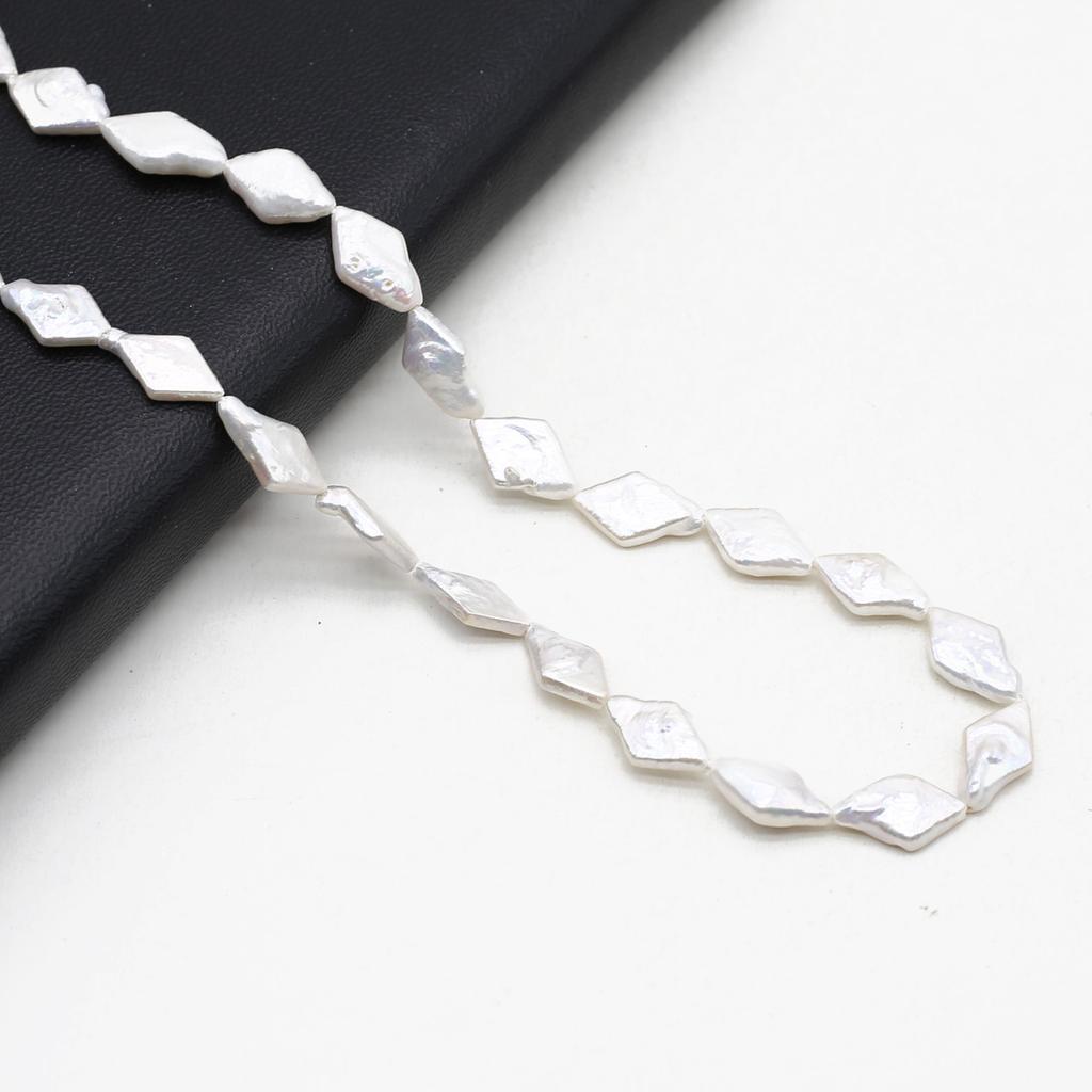 1String, White Rhombus Pearl 8×12mm, Fashion Women Natural Freshwater Pearl Beads for Jewelry Making DIY Crafts, Luxury Bulk Gifts 36cm