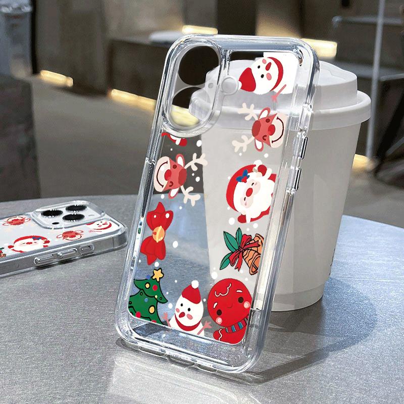 Cartoon Christmas Santa Claus Elk Pattern Case for iPhone 16 15 14 Pro Max 13 12 Mini 11 Pro Max Xr Xs Max 8 7 Shockproof Clear Soft Silicone Cover