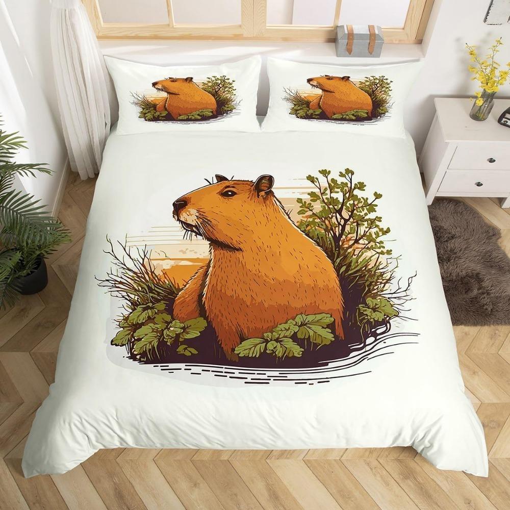 

Постельное белье с мотивом капибар, Комплекты постельного белья из микрофибры, Детское постельное белье для подростков с 3D-принтом животных Пододеяльник 3 предмета 90x200cm