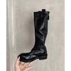 Cowhide Version~ Retro Pleated Thick-soled Long Knight Boots Women's Thin Leather High Boots